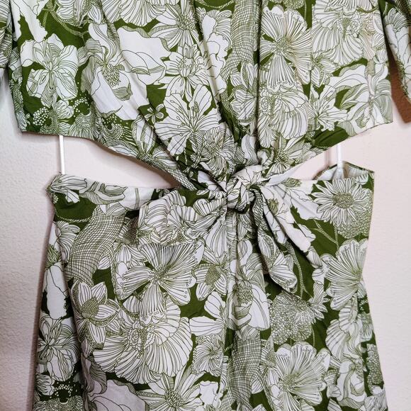 J. Crew Liberty London Cut Out Linear Green Floral Cotton Poplin Midi Dress 12 - Picture 5 of 15
